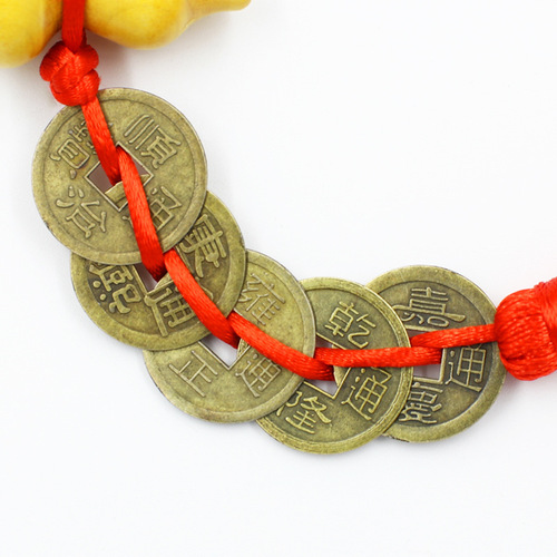 Alloy Five Emperors Money Pendant Wooden Gourd Five Emperors Money Chinese Knot Pendant Door to Door Feng Shui Pendant Manufacturer Wholesale