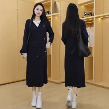 时尚套装裙女2025秋季新款洋气假两件连帽卫衣半身裙休闲两件套裙