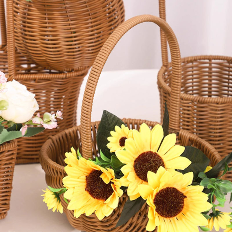 Cestas de flores de caña tejidas a mano canasta de mano pastoral creativa Qixi Festival de caña floral decorativa canasta huevo