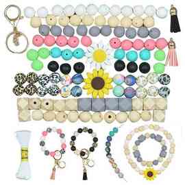 1套 颜色：图片色 材质：硅胶 硅胶圆珠DIY工艺项链手链首饰制作1