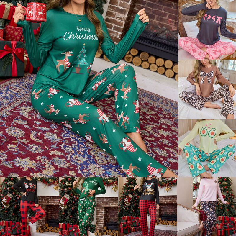 Christmas Cross-Border European and American New Women's New Year Pajamas Fashion Trendy Casual Long-Sleeved Pants Home Wear Set