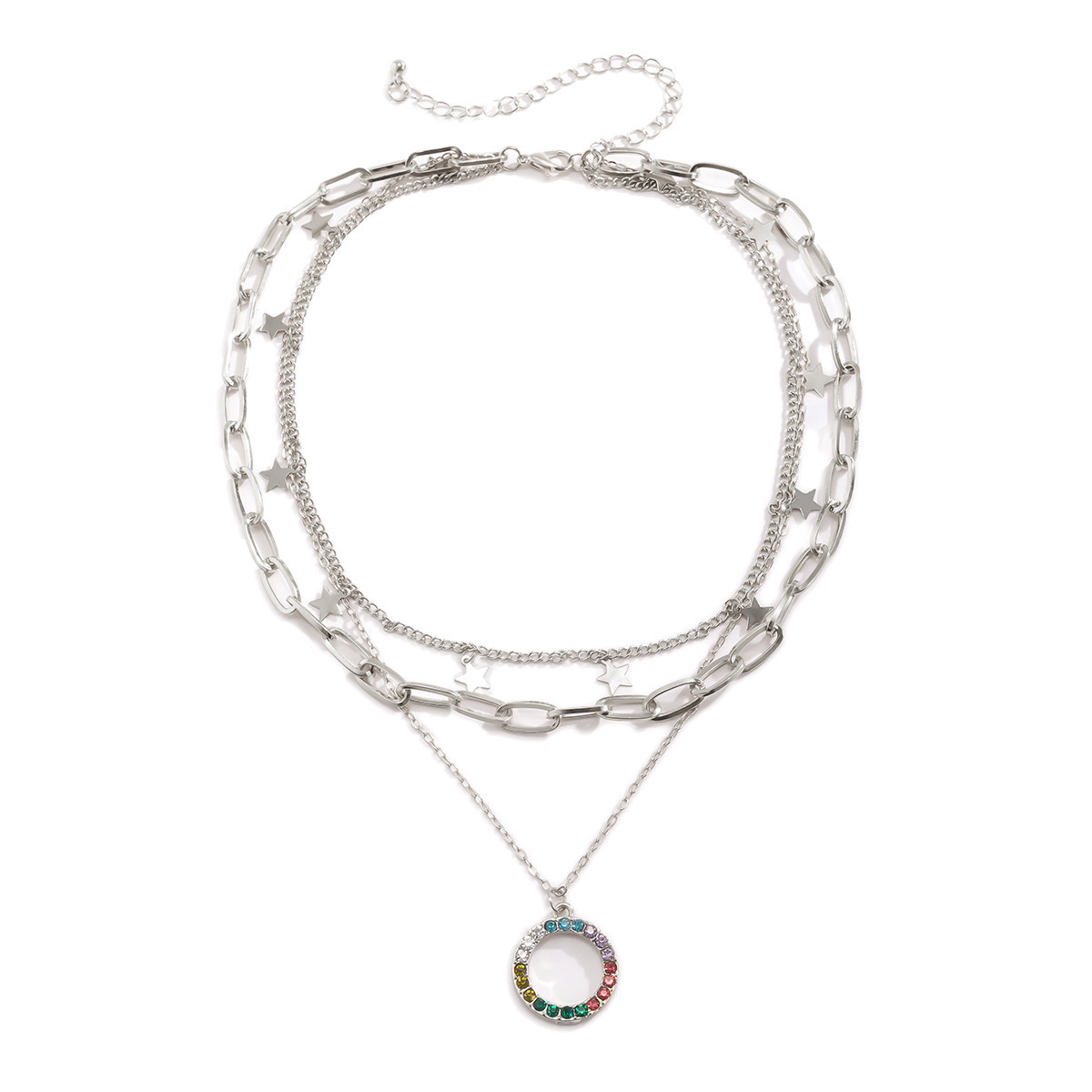 Collier Multicouche Rond En Diamant De Couleur Pompon Étoile Simple display picture 5