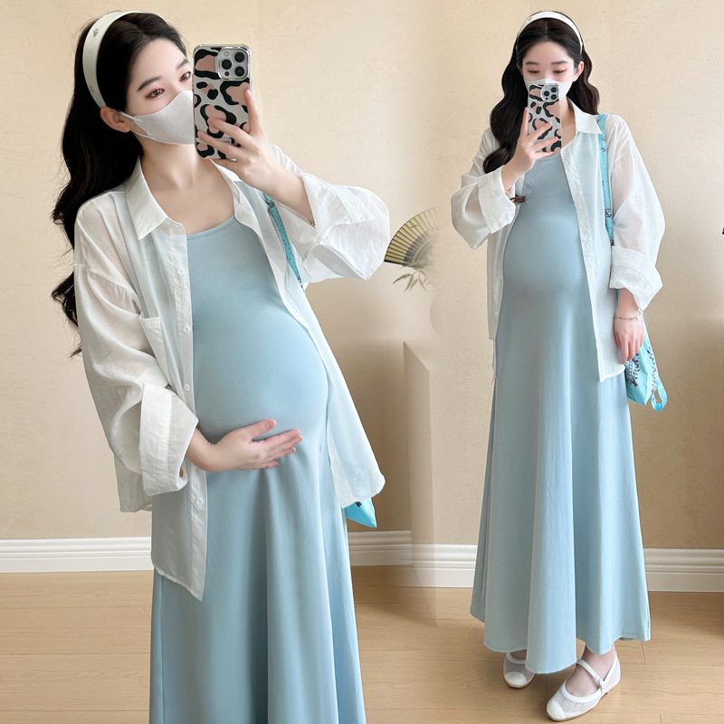 2025 Summer New Fashion Simple Long Cotton Slip Skirt Sunscreen Shirt Trendy Mom Outfit Pregnant Women's suit 2025 Summer New Fashion Simple Long Cotton Slip Skirt Sunscreen Shirt Trendy Mom Outfit Pregnant Women's suit