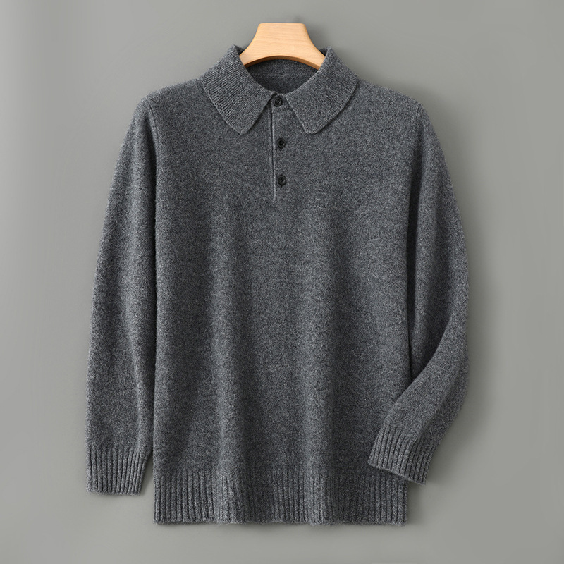 Foreign Trade Autumn and Winter New Men's Wool Sweater Polo Collar Sweater Men's Pure Color Pullover Long-Sleeved Loose Knitted Bottoming Shirt