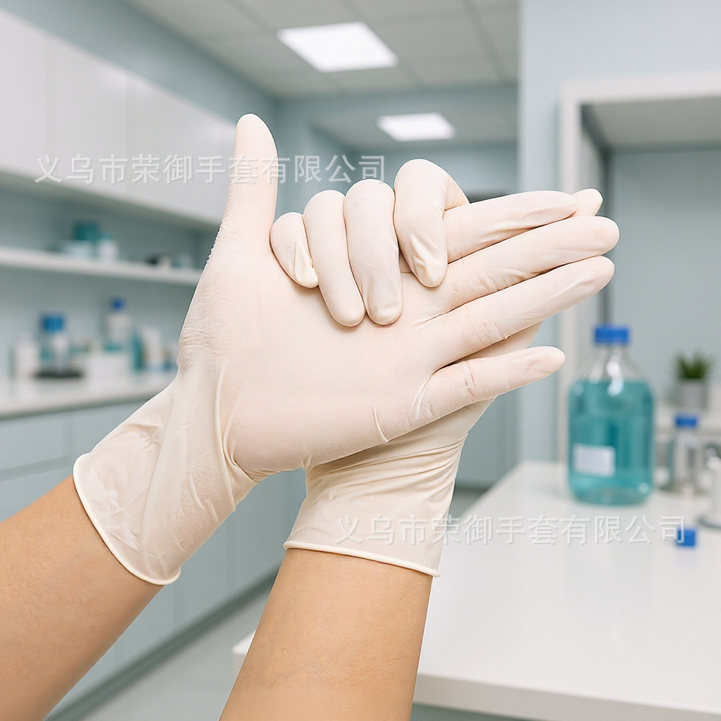 防水防油9寸白色乳胶手套家用无粉高弹实验室防静电橡胶手套