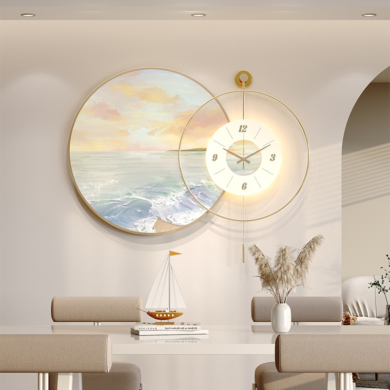 奶油风餐厅装饰画钟表挂钟客厅壁画现代简约饭厅餐桌轻奢时钟挂画