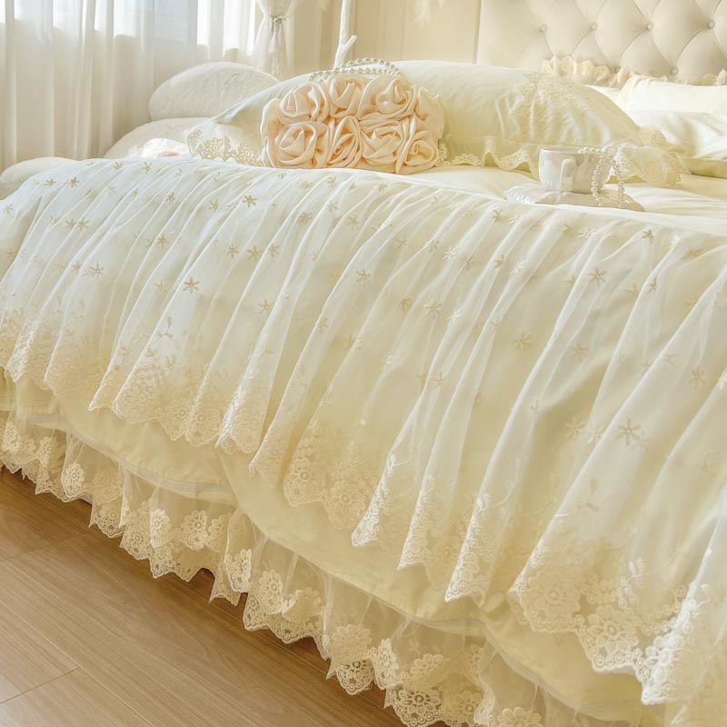 Parure de lit quatre pièces avec volant de lit en coton_voghion.com