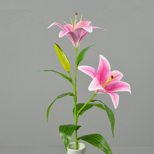 3头胶片百合批发花瓶花篮插花家居装饰Pu手感仿真百合花跨境花