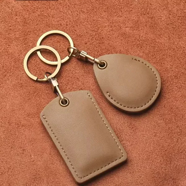 Access Control Card Cover Drop-shaped Leather Small Rectangular Door Card Keychain Integrated Community Elevator Card Protective Cover