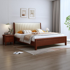 櫸木實木床簡約現代1米8床雙人床高箱儲物床輕奢婚床主臥大床批發