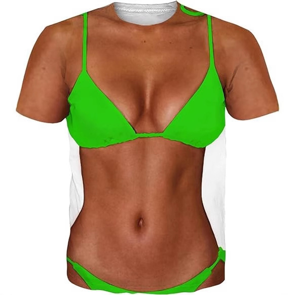 Divertido y divertido traje de baño de playa 3D impresión digital para hombres y mujeres verano suéter suelto hombro de manga corta camiseta fábrica