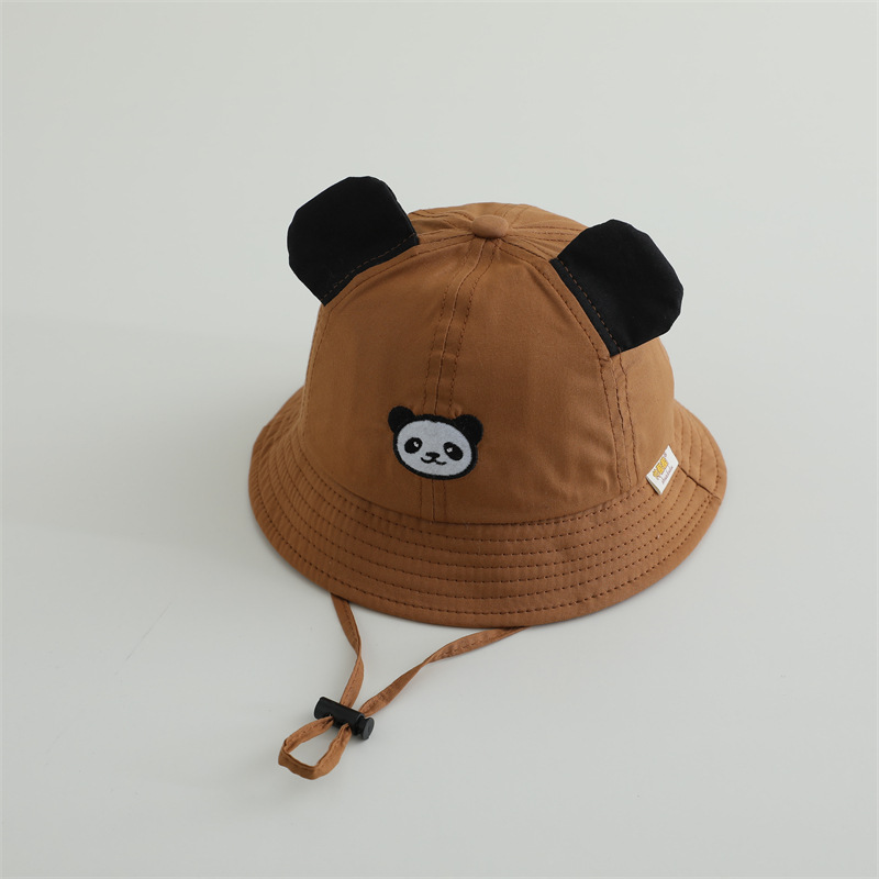 2025 primavera súper lindo sombrero panda para niños bordado gorra de bambú gorra respirable gorra de pescador bebé con cuerda de aire