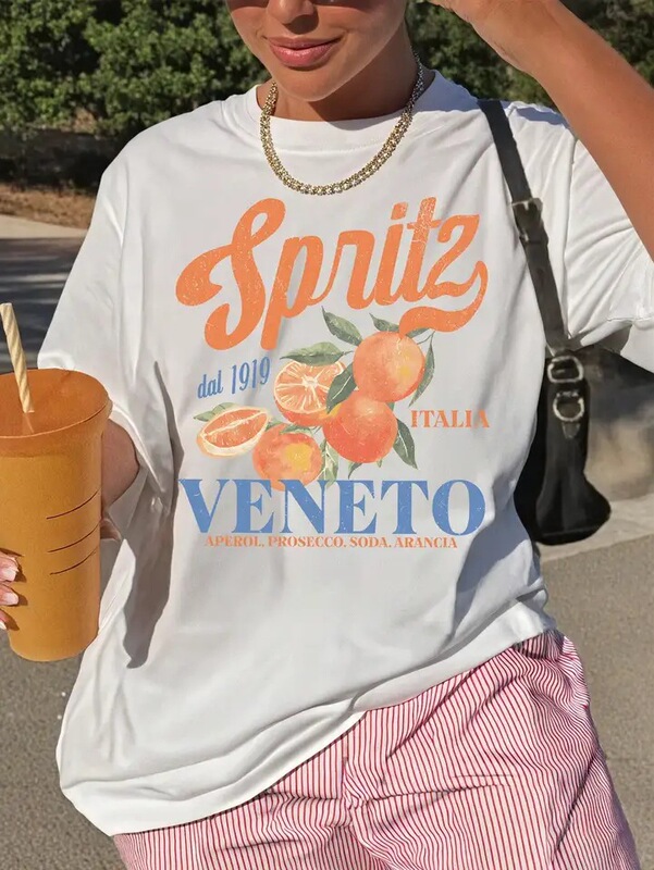 Lively Veneto Interesting Orange Fruit Design T-Shirt Women's Sports Summer Short-Sleeved Cotton Hip-Hop Top