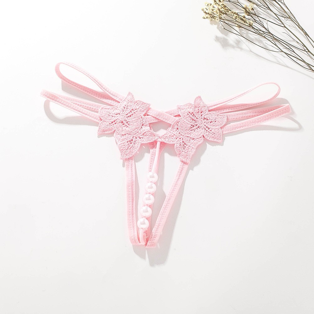 Women’s High-Waist Seamless Thong in Pink with Hollow-Out Pearl Detail — detail image 7