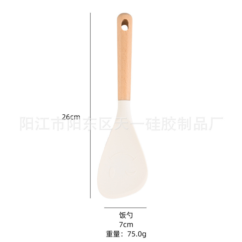 Suministros de cocina Mango de madera de silicona sartén antiadherente europea Espátula de silicona Juego de 10 piezas Juego de utensilios de cocina azul resistente a altas temperaturas