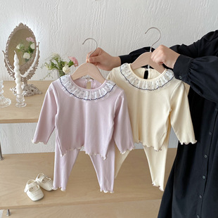 2025 New Set of Baby Girl Autumn Clothes, Cute Doll Collar Bottoming Shirt, Infant and Toddler Style Leggings Two-Piece Set