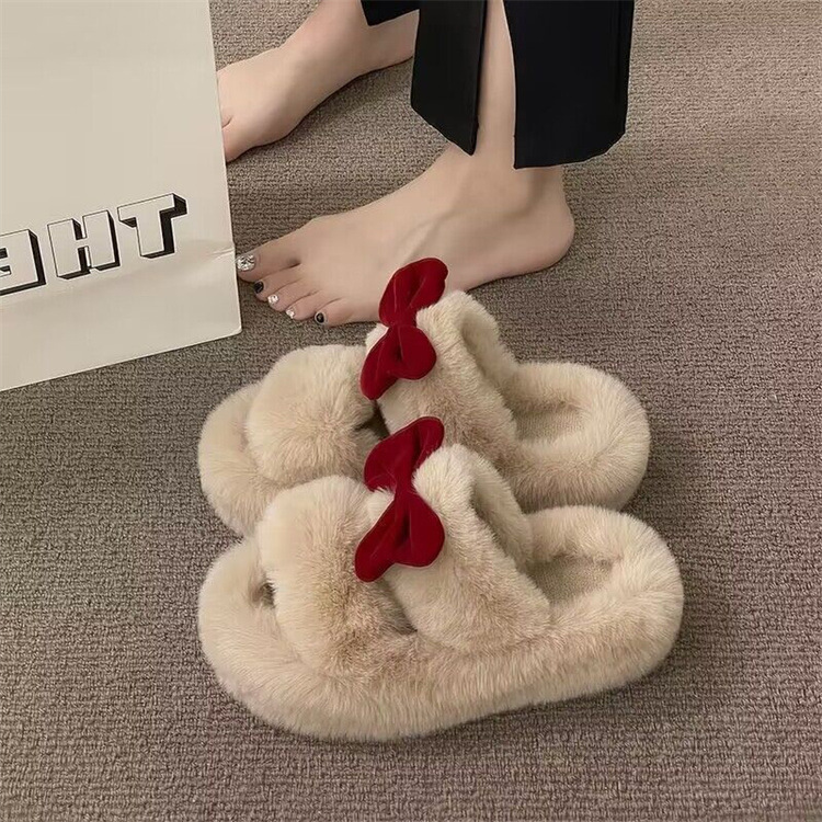 Fairy Style Bow Maomao Slippers Women's Outfit High-end 2024 Autumn and Winter Student Dormitory Office Cotton Slippers