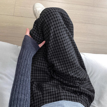 黑色格子阔腿裤子女2025新款秋季高腰显瘦宽松bf慵懒风直筒休闲裤