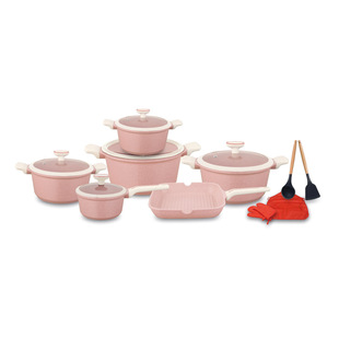 UCC LIFE16 Pcs Set Pot Granite Aluminum Cookware suit Marble Maifan Stone Soup Pot Baking Pan Steak Frying Pan
