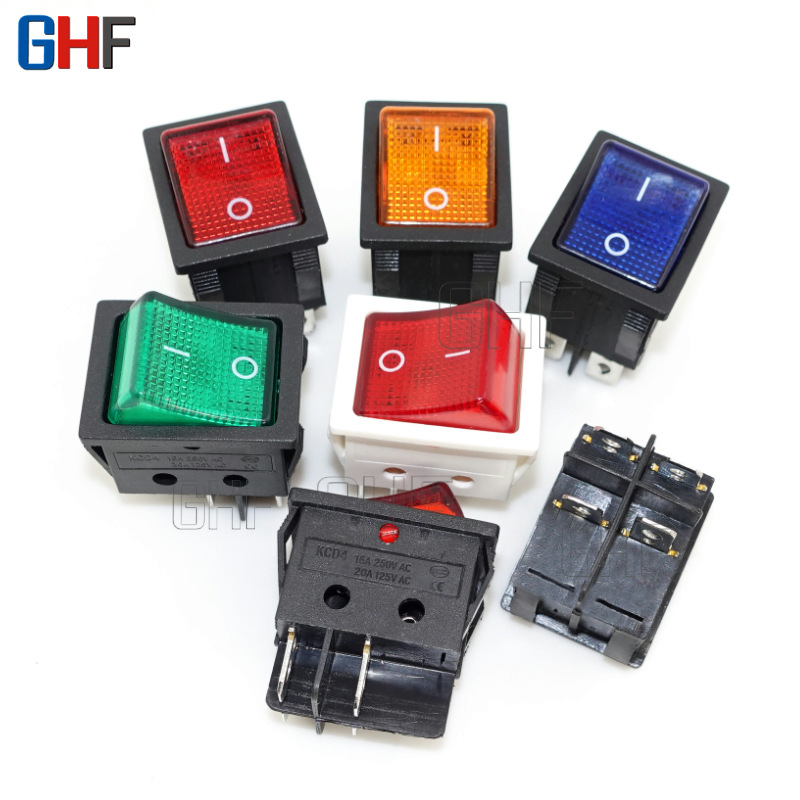 四脚跷板电源开关 大D4带灯四脚二档 中东排插电源开关KCD4大电流