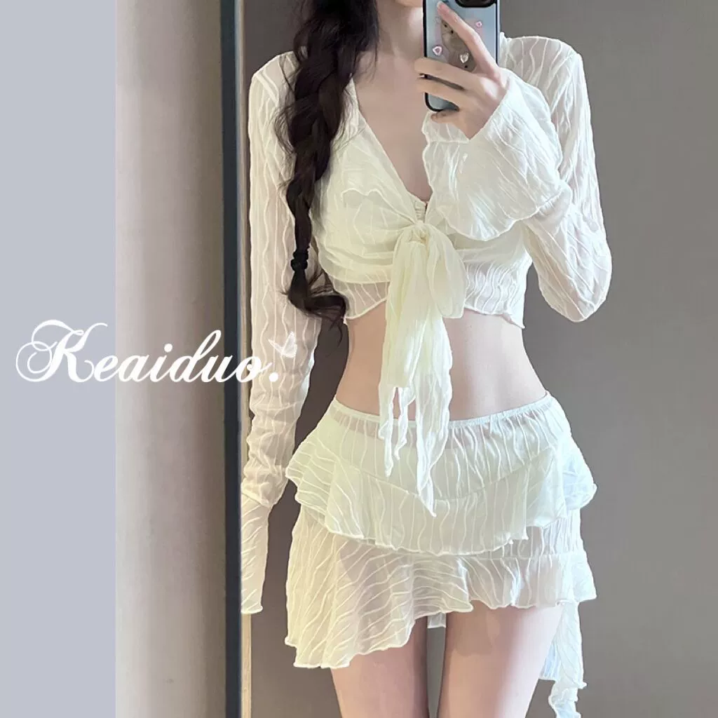 Купальный комплект, 4 предмета, белый летний с длинными рукавами