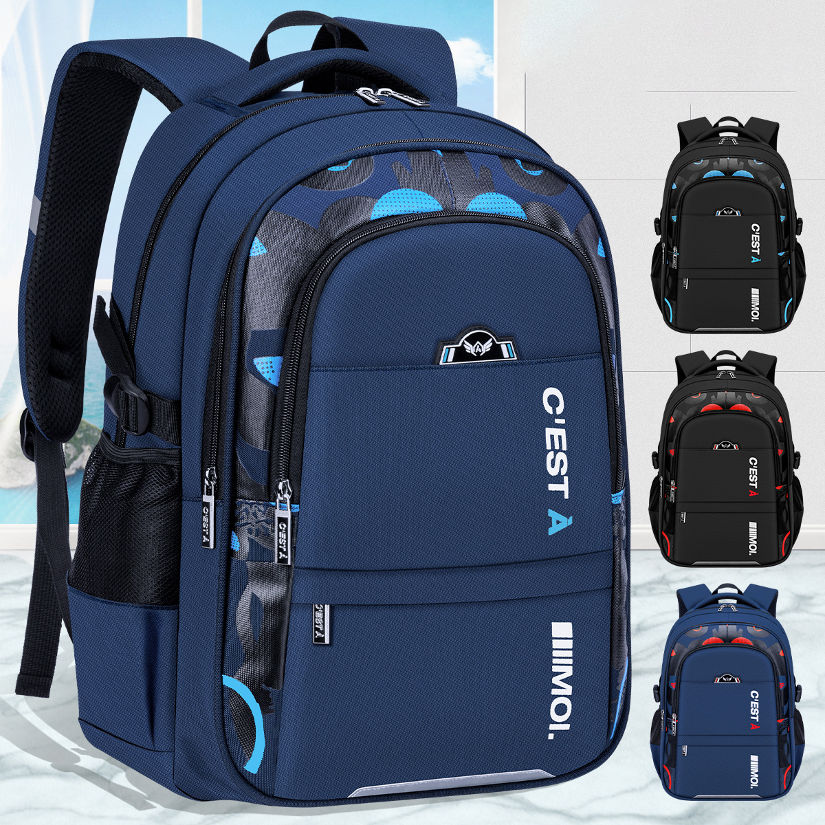 2024 New Boys School Bags for Primary School Students 3-6-9 Grade Solid Big Children Junior High School Students Large Capacity Wholesale Backpacks