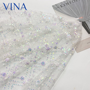 Beaded Mesh Fabric 3mm5mm Laminating Sequin Plaid Fantasy Glitter Decorative Cloth Skirt Headwear Fabric