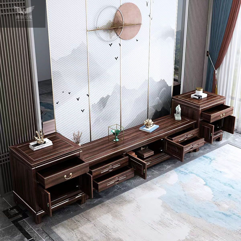 Estilo chino nuevo estilo chino neoclásico ébano mueble de TV de madera maciza todo en uno moderno