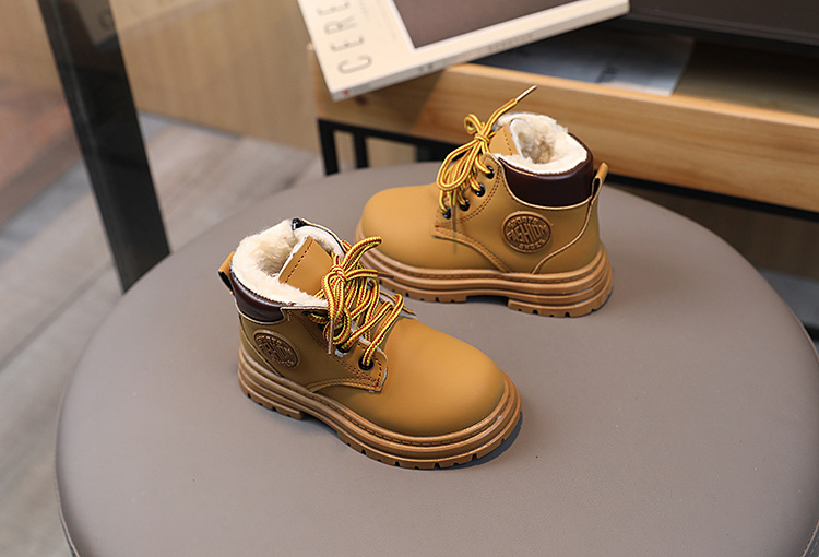 Winter New Children's Snow Boots with Plush and Warm Cotton Shoes for Boys, Yellow Boots for Girls, Martins Boots_voghion.com