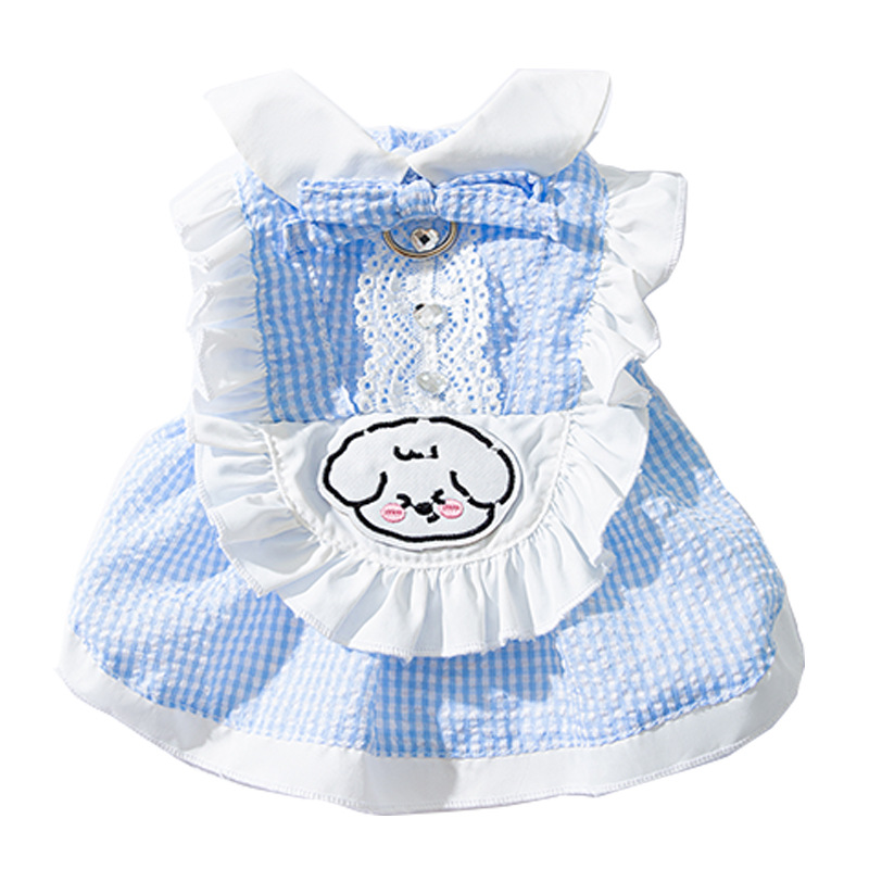 Vestido de sirvienta de estilo de dama de encaje de perro de primavera y verano, falda de gato de estilo princesa, ropa de perro para mascotas