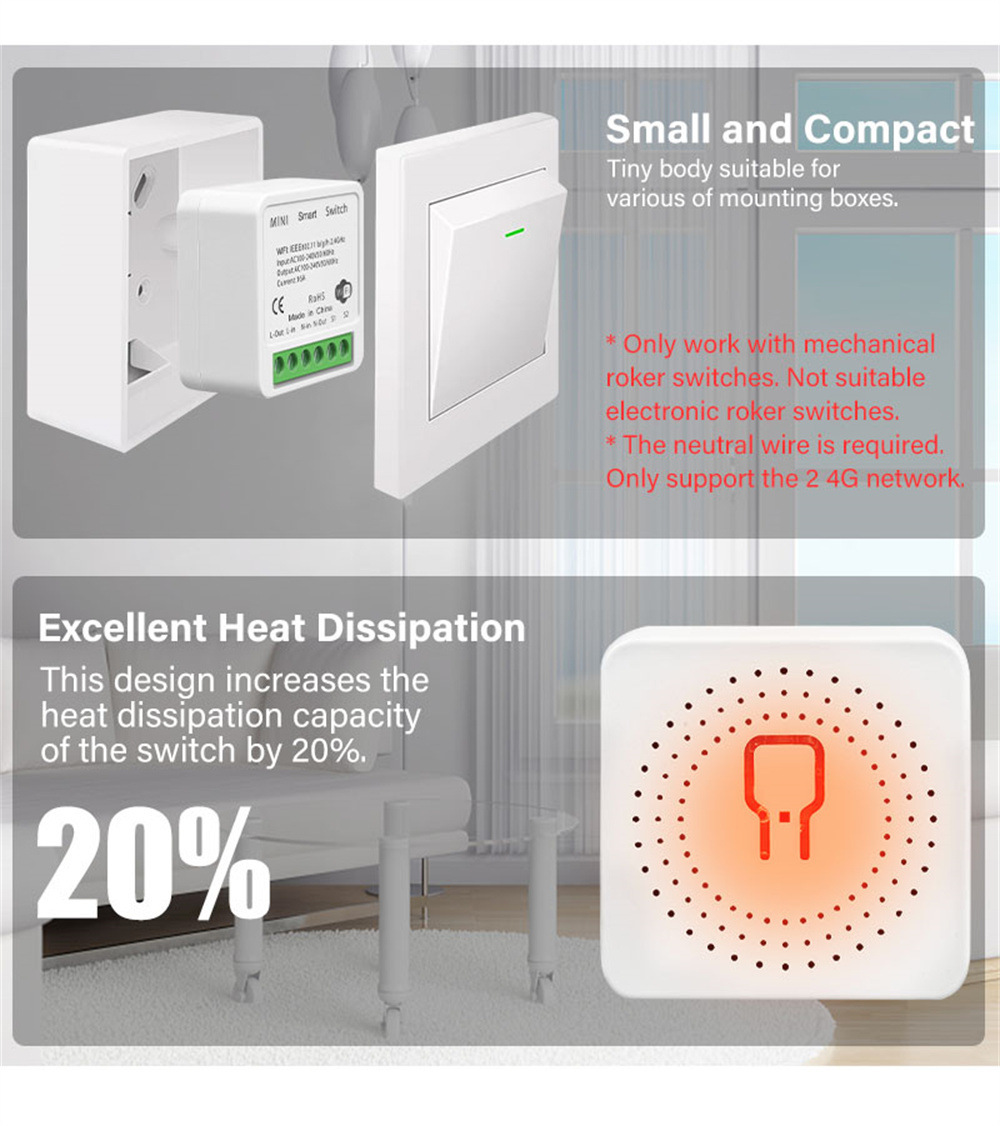 Mini WiFi Smart Switch Graffiti Wall Switch Hidden Installation Voice Control APP Control Switch
