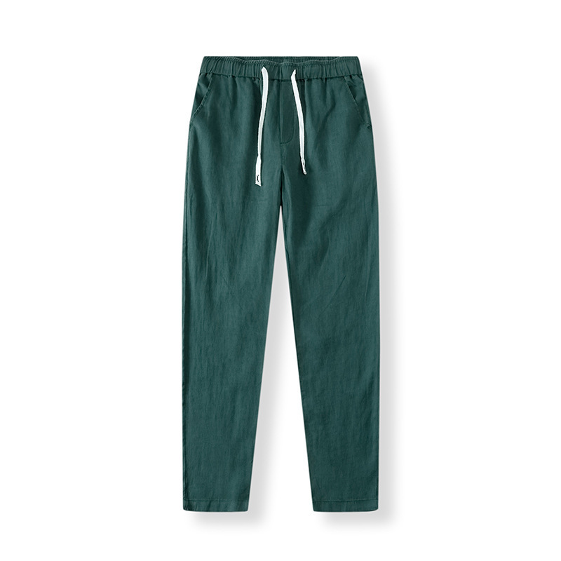 Pure Linen Breathable Chinese Style New Gray Blue Long Summer Thin Simple Casual Men's Pants White_viptrois.com