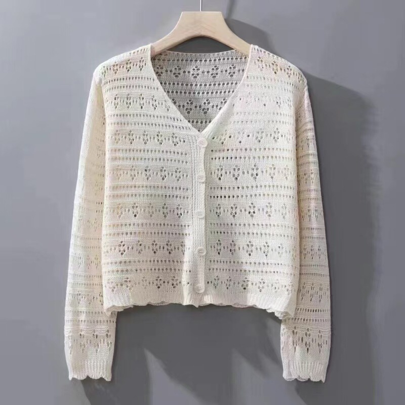 Knitted Cardigan for Women, V-Neck, New Summer Style, Thin Hollow-Out Design, Sun Protection Shawl, Short Outerwear, Air Conditioning Shirt Knitted Cardigan for Women, V-Neck, New Summer Style, Thin Hollow-Out Design, Sun Protection Shawl, Short Outerwear, Air Conditioning Shirt