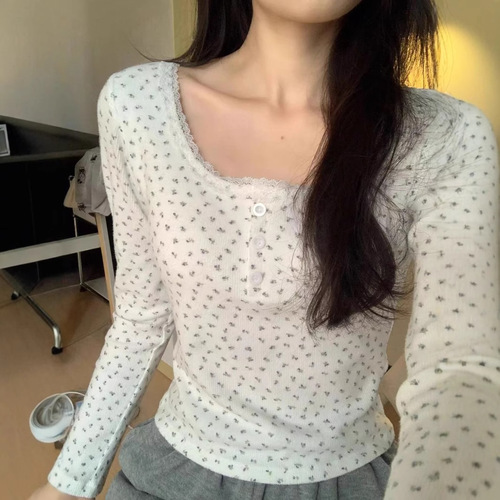 velvet base shirt with Autumn and winter warm velvet floral long-sleeved T-shirt for women pure desire design slim fit and slim inside