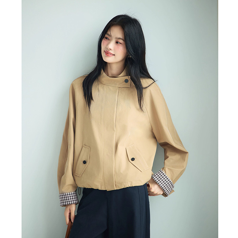立领袖口撞色翻边时尚风衣女2025秋装新款外套1G8960291|undefined
