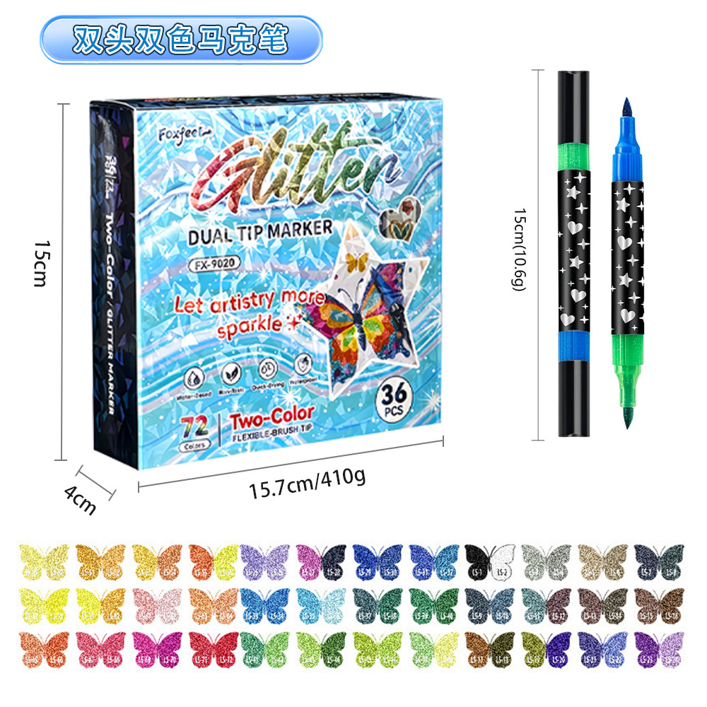 Ventas transfronterizas calientes de doble cabeza de doble color flash marcador de bolígrafo de bolígrafo blando para estudiantes de pintura graffiti bolígrafo DIY