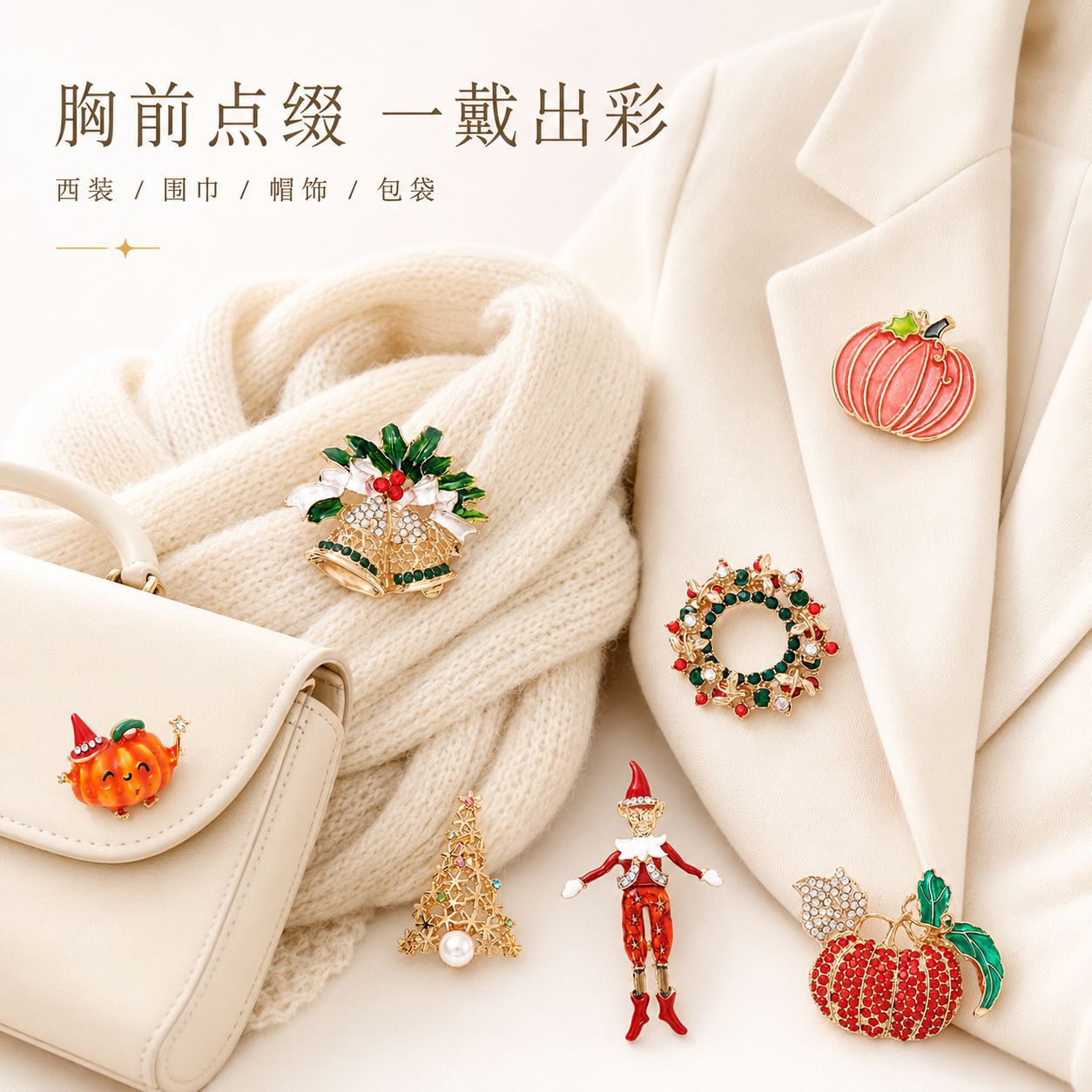 Cross-border foreign trade fashion European and American Christmas brooch alloy enamel Christmas tree Santa wreath brooch pin clothing accessory