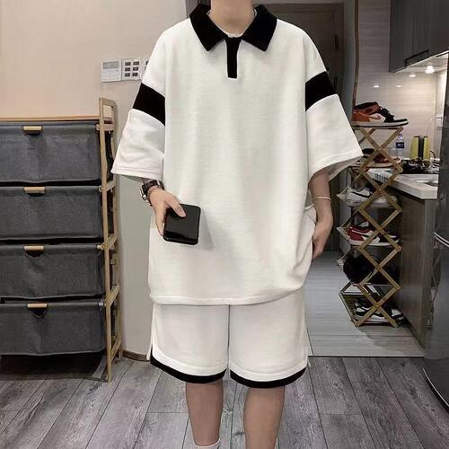2026 Hong Kong Fenghua Fuge polo shirt suit men's summer fashion brand youth ice silk short-sleeved shorts two-piece set