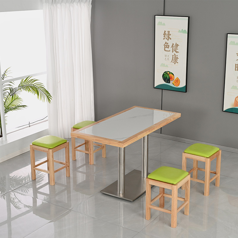 Solid Wood Slate Commercial Dining Table Nordic Simple Long Square Round Table Dining Table Small Apartment Home Solid Wood Dining Chair Table and Chairs