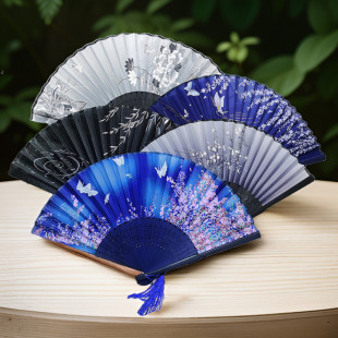 Japanese folding fan student antique Chinese style silk cloth small fan craft gift ladies dance fan factory wholesale