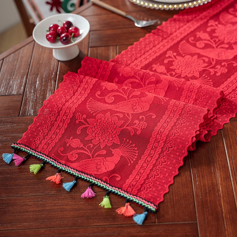 二重アメリカ田園レース装飾テレビキャビネット茶卓旗現代シンプル流蘇朝顔クロスボーダーラベル