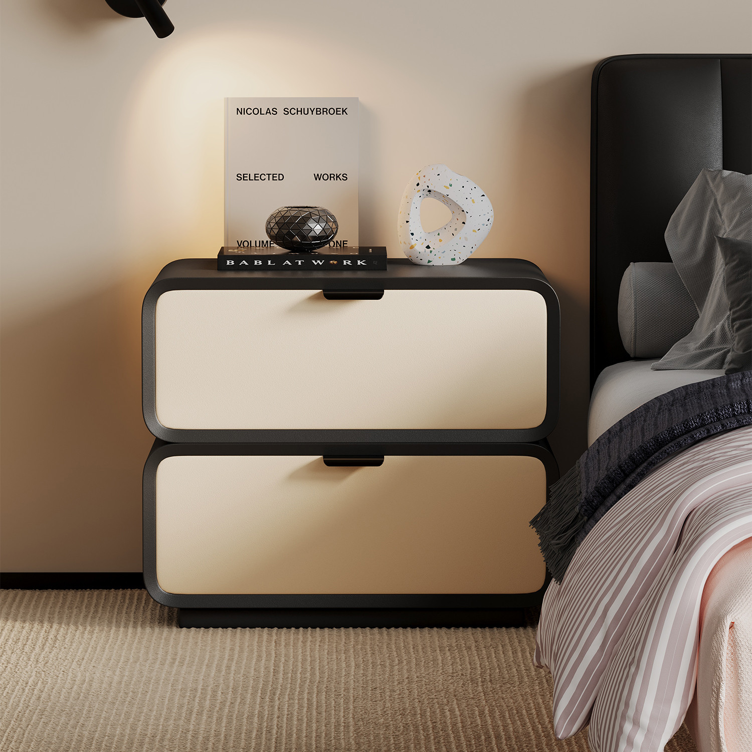 Bailuo Italian Cream Storage Rack New 2025 Light Luxury Internet Celebrity Casual Modern Small Solid Wood Home Bedside Table Style