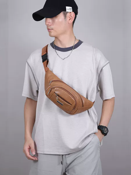 Men's PU chest bag, single-shoulder crossbody bag, retro style, large capacity, multi-functional waist bag, suitable for outdoor leisure and sports