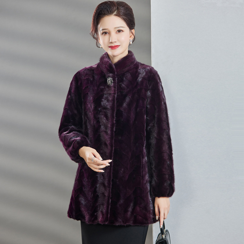 2025 New Imported Mink Fur Coat for Women, Mid-Length Stand Collar with Integrated Mink Fur, Youthful Fur Jacket