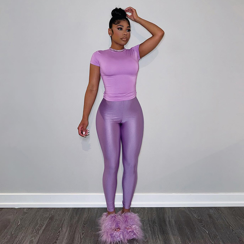 Ropa de otoño para mujer, cuello redondo, manga corta, cintura alta, pantalones adelgazantes, traje informal