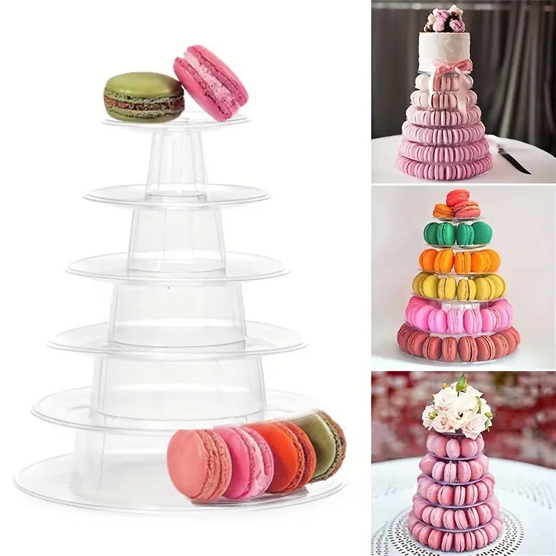 4-6-10层圆形马卡龙塔架塑料透明蛋糕架马卡龙展示架甜点蛋糕架