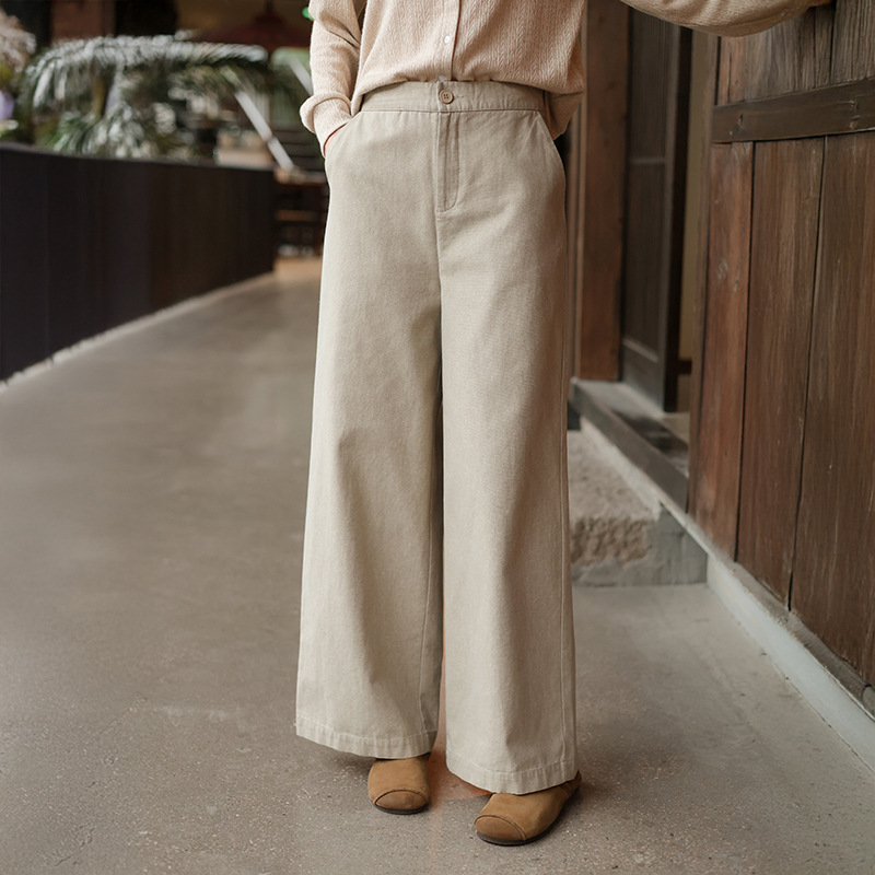 Deer & Andi 2026 Autumn New Straight Casual Pants for Women, Semi-Elastic Waist, Pure Cotton, Slimming Narrow Wide-Leg Pants Deer & Andi 2026 Autumn New Straight Casual Pants for Women, Semi-Elastic Waist, Pure Cotton, Slimming Narrow Wide-Leg Pants