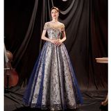 Queen of the aura blue large size 2024 dinner annual meeting catwalk host solo performance performance wedding dress evening dress