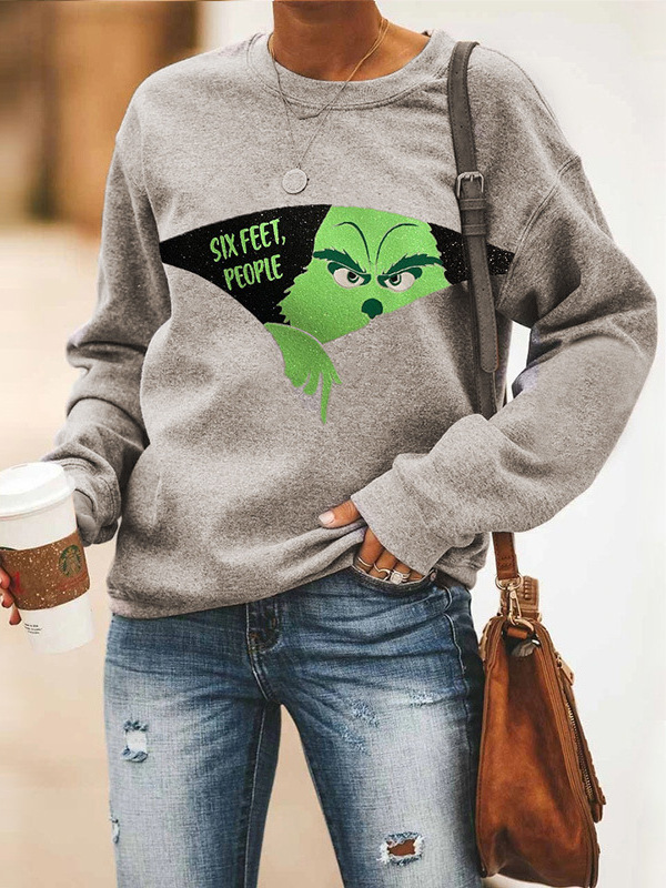 Europa y los Estados Unidos de la nueva ropa de mujer otoño y invierno chaqueta casual camisa manga larga dibujos animados extraños cabello verde ropa de Navidad mayorista image 1