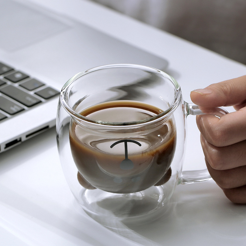Taza de vidrio de borosilicato de doble capa, diseño de oso lindo, ideal para leche, café, jugos y bebidas frías o calientes